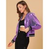 INSPIRE CHIC Women's Holographic Fashion Stand Collar Metallic Lightweight Zip Bomber Jacket - 4 of 4