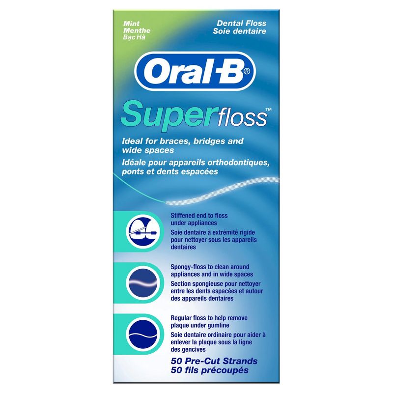 Oral-B Super Floss Pre-Cut Strands Dental Floss, Mint - 50ct, 1 of 10