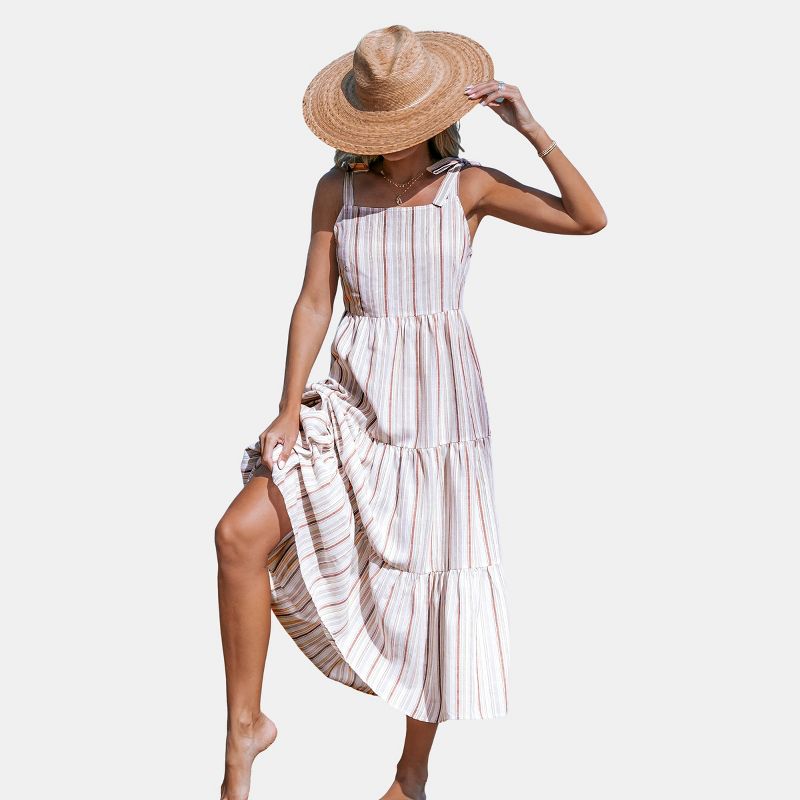 Women's Striped Square Neck Tie Shoulder Maxi Dress - Cupshe, 1 of 6