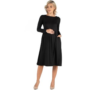 Maternity Midi Length Fit N Flare Pocket Dress - 24seven Comfort Apparel™ - 1 of 4