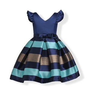 MyKids-USA Baby Girl Striped Pattern V-Neck Western Style Formal Dress - 1 of 4