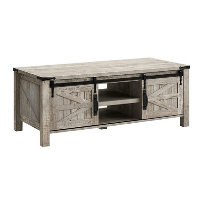 Okd Farmhouse Sturdy Coffee Table With Sliding Barn Doors And Storage ...