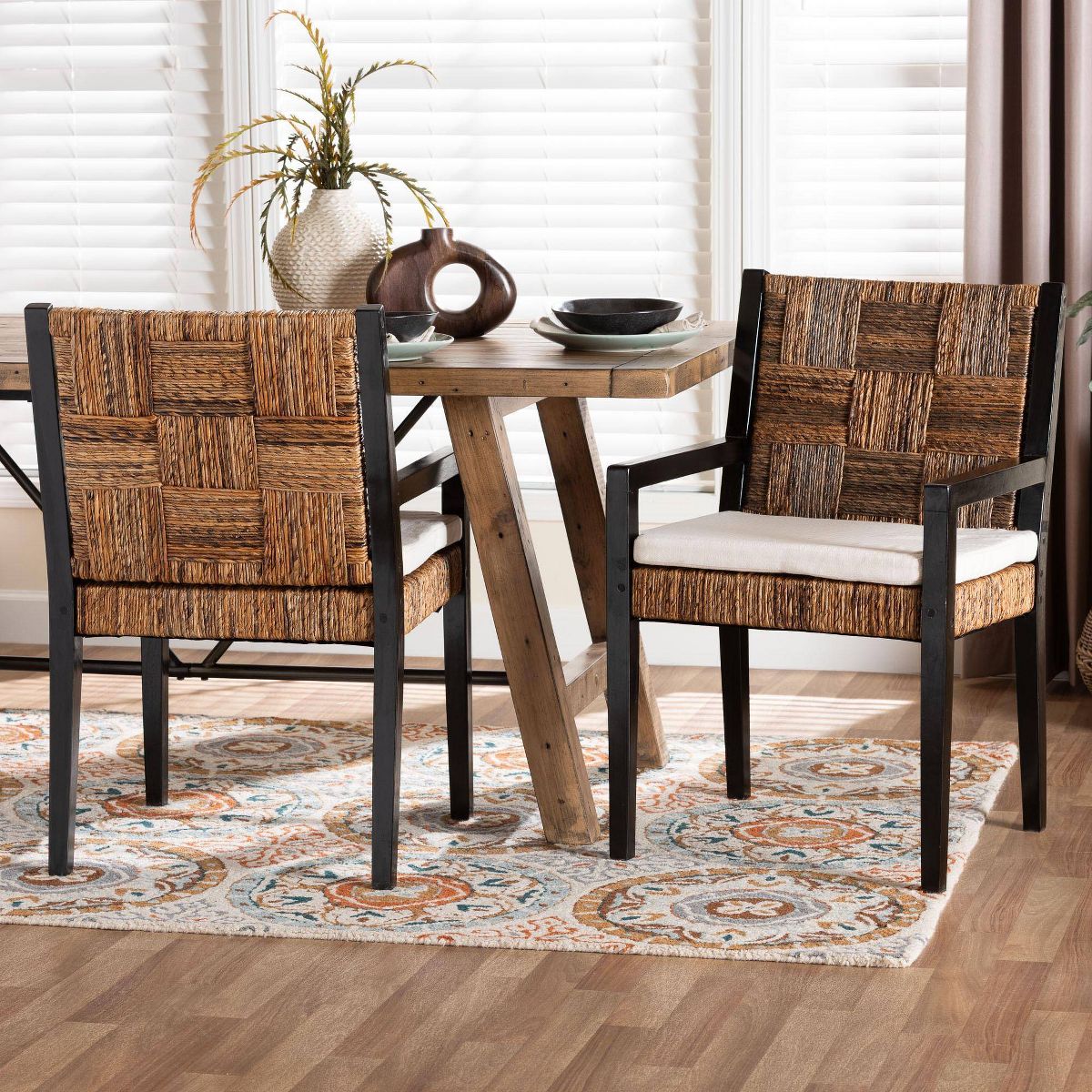bali & pari Raniya 2  Piece Handwoven Seagrass Armchairs Natural Brown/Black - thumbnail 3