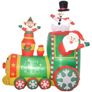 Outsunny 6FT Christmas Inflatables Train, Santa Claus and Snowman Drive Train Blow-Up Outdoor Decorations with White LED Lights for Lawn Garden Party - 1 of 4