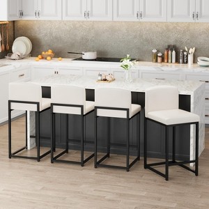 Bar Stools Set,Modern Counter Height Bar Stools with Back and Footrest, Faux Leather Upholstered Barstools Chairs for Kitchen Island Dining Room Bar - 1 of 4