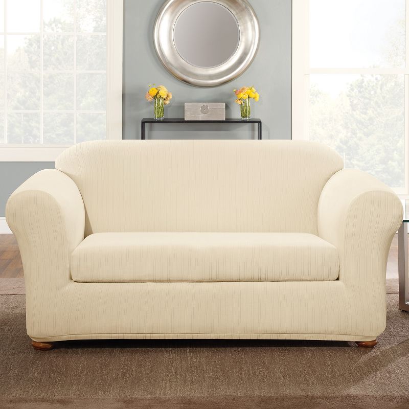 2pc Stretch Pinstripe Loveseat Slipcovers - Sure Fit, 3 of 6