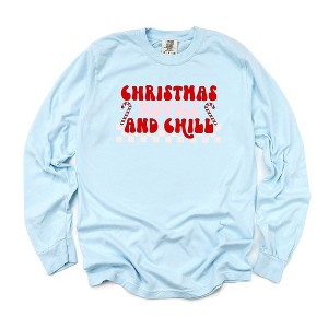 Simply Sage Market Women's Christmas Movies and Chill Checkered Long Sleeve Garment Dyed Graphic Tee - 1 of 2