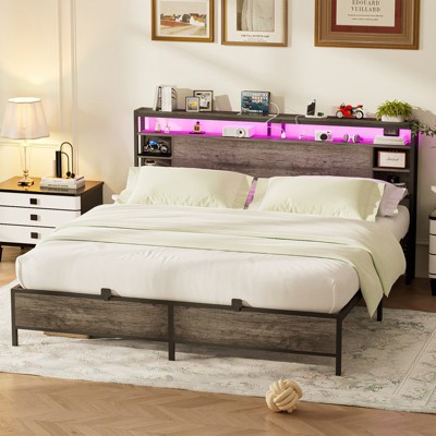 Aheaplus Bed Frame with Charging Station and RGB LED Lights