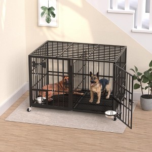 Heavy Duty Dog Crate w/Wheels - Escape-Proof Metal Kennel for Large/Medium/Small Dogs, Lockable Wheels & Slide-Out Tray - 1 of 4