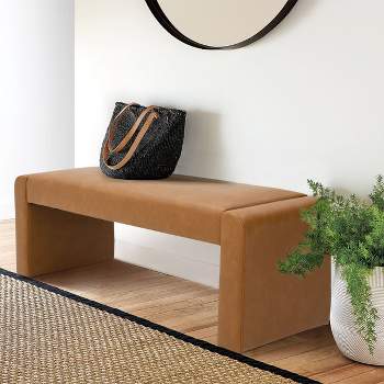 Kaia 47" Faux Leather Upholstered Waterfall Bench-The Pop Maison