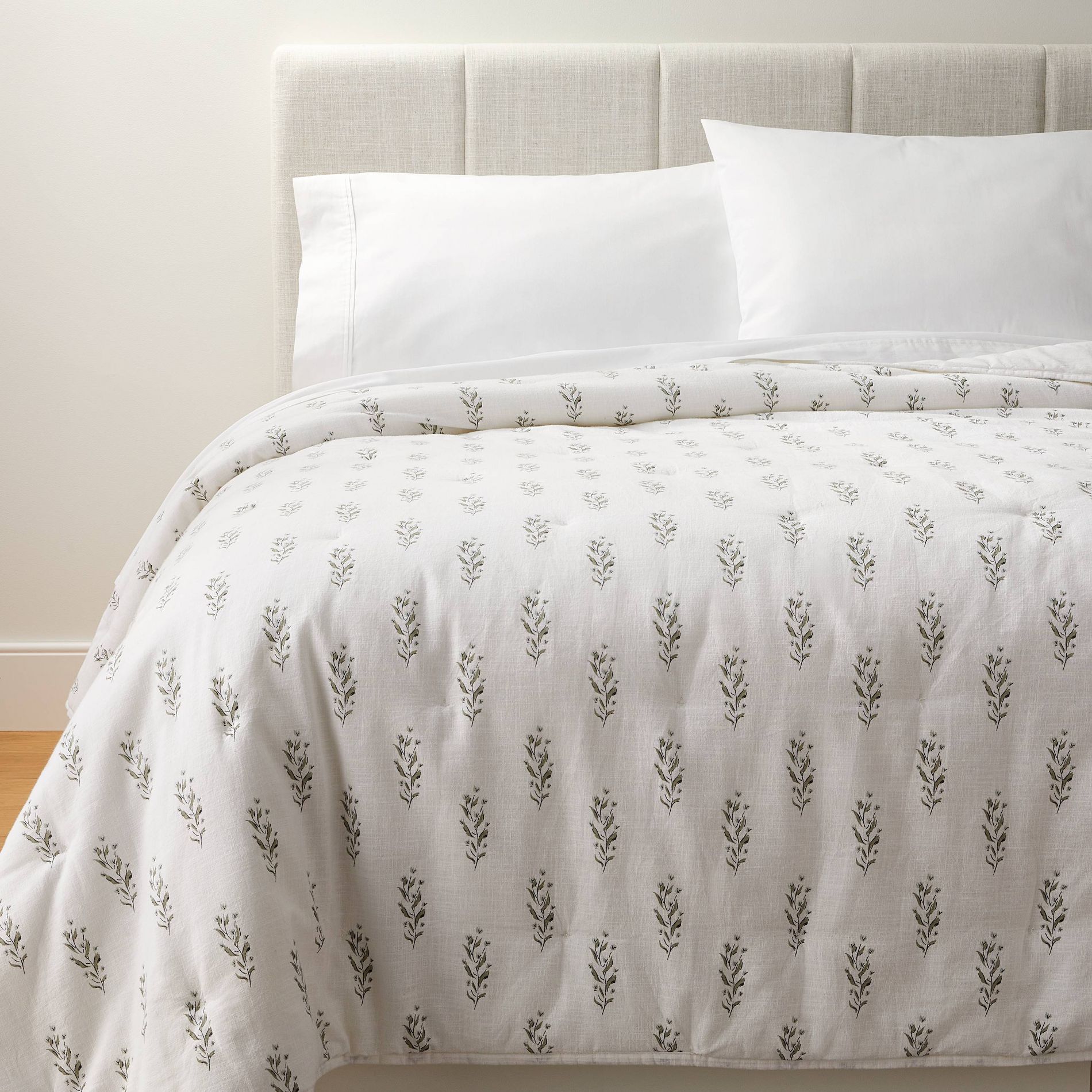 Lofty Cotton Slub Wood Block Floral Quilt White - Threshold™ designed with Studio McGee