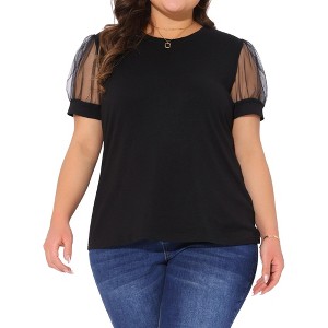 Agnes Orinda Women's Plus Size Crew Neck Mesh Short Sleeve Summer Casual Blouse - 1 of 4