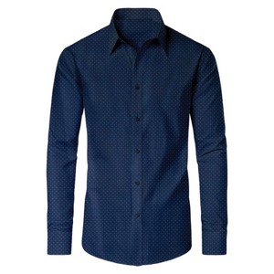 Galaxy By Harvic Men's Slim Fit  Long  Sleeve Stretch Printed Dress Shirts - 1 of 4