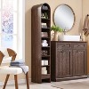 67" Shoe Rack with 3 Adjustable Shelves, Wooden 8 Tiers shoe organizer for 8 Pairs Shoe, Vertical Tall Shoe Storage, Brown - 4 of 4