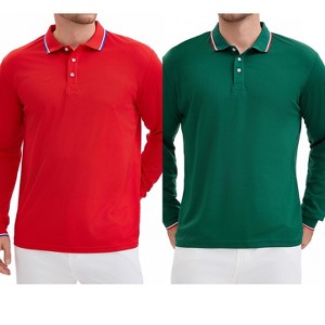 INSPIRE CHIC Men's Classic Regular Fit Solid Long Sleeves Business Golf Polo Shirts 2 Packs - 1 of 4