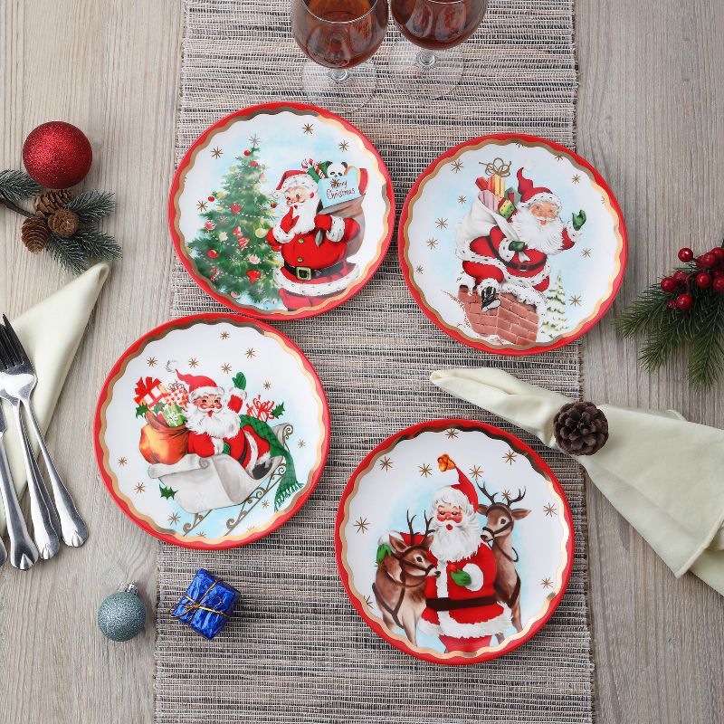 Mr. Christmas 90th Anniversary Collection - 8" Set of 4 Ceramic Gold Trimmed Santa Plates, 2 of 8