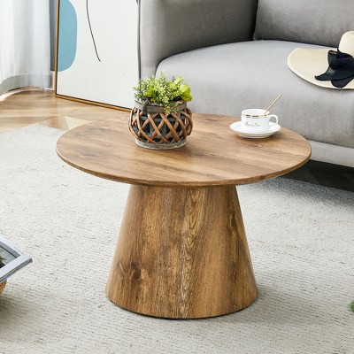 NicBex Natural Round Coffee Table with Wood Grain Top,Exquisite Wood Finish & Trumpet Base,Living Room Center Table,25.6"