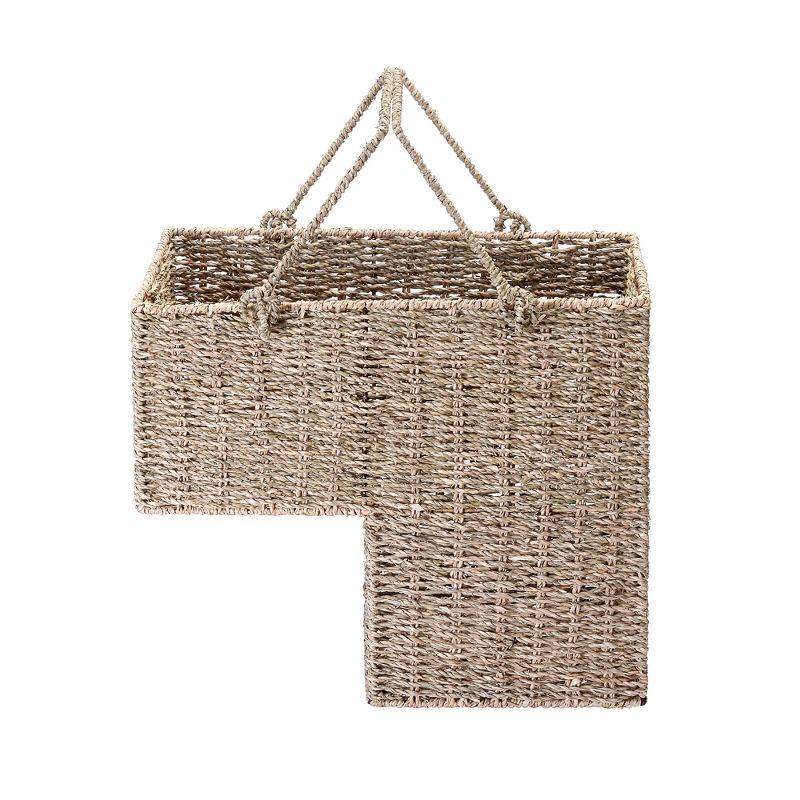 Hastings Home Handmade Woven Seagrass Wicker Staircase Basket With Handles - 14", Natural Color, 4 of 8