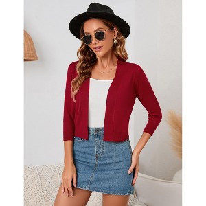 Clearlove Women's 3/4 Sleeve Open Front Cropped Cardigan Sweater Lightweight Knit Short Shrugs - 1 of 4