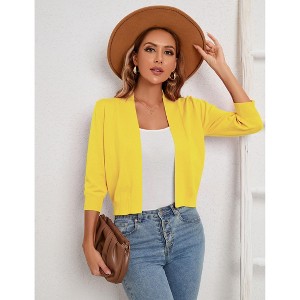 Clearlove Women's 3/4 Sleeve Open Front Cropped Cardigan Sweater Lightweight Knit Short Shrugs - 1 of 4