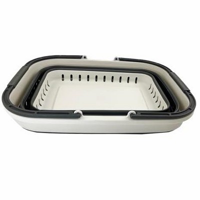 White and Coral Pink Collapsible Plastic Laundry Basket with Handle