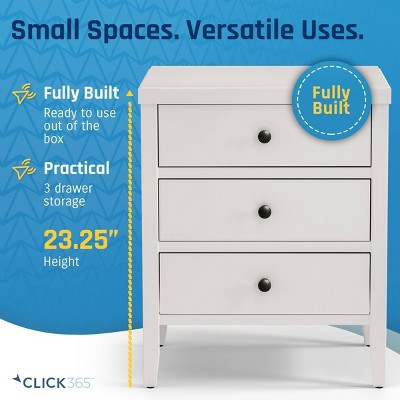 Finley White Solid Wood 3 Drawer Nightstand with Bronze Knobs