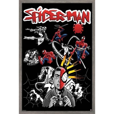 Trends International Marvel Spider-Man: Inked - Spider-Sense Framed Wall Poster Prints Barnwood Framed Version 22.375" x 34"