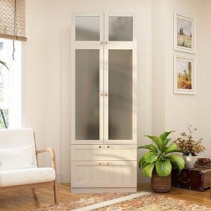 FUFU&GAGA Modern Simple Wardrobe Frosted Glass Door Combination Clothes Storage Cabinet White - 1 of 4