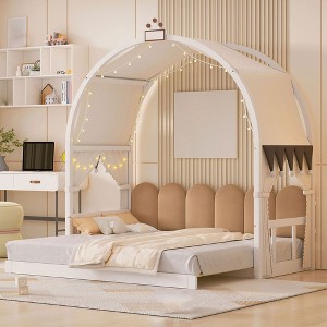 Twin Size Daybed with Trundle Bed, Extendable Daybed with Arched Roof, Platform Bed Frame, Wood Slats Support, No Box Spring Required - 1 of 4