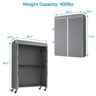 Black Heavy Duty Rolling Garment Rack with Grey Cover