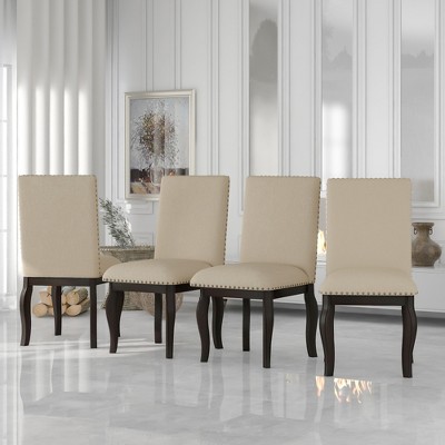 SKRAN Set of 4 Dining Chairs Wood Upholstered Fabric Dining Room Chairs with Nailhead for Dining Room, Kitchen, Living Room