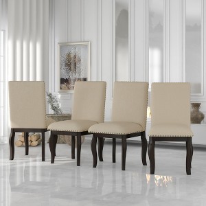 VASIP Set of 4 Dining Chairs Wood Upholstered Fabric Dining Room Chairs with Nailhead for Dining Room, Kitchen, Living Room - 1 of 4