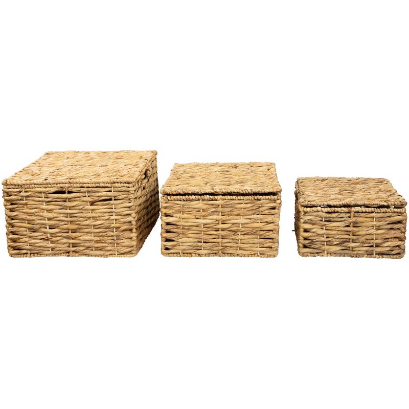 Northlight Set of 3 Camel Beige Woven Water Hyacinth Lidded Square Storage Baskets 15.5", 1 of 9