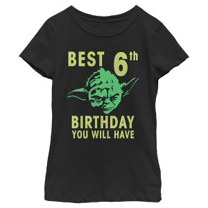 Girl's Star Wars Yoda Best 6th Birthday You Will Have Stencil T-Shirt - 1 of 3
