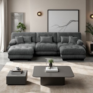133.8" Chenille U-Shaped Modular Sectional Sofa with Bolster Armrests & 2 Ottomans - 1 of 4