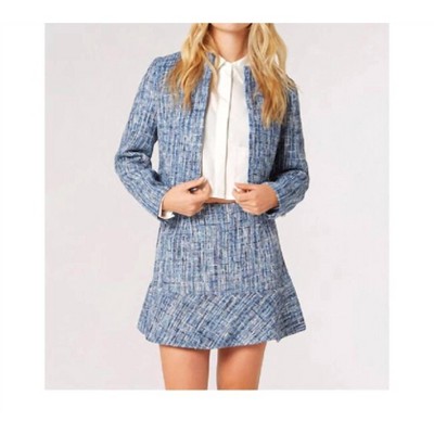 Women's Textured Tweed Collarless Blazer - APRICOT