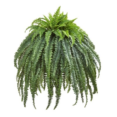 Nearly Natural 56-in Giant Boston Fern Artificial Plant in Cement Bowl