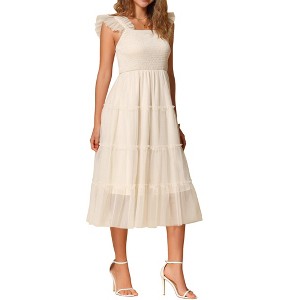 INSPIRE CHIC Women's Summer Midi Sleeveless Smocked Square Neck Tiered Ruffled Wedding Guest Dress - 1 of 4