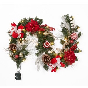 6FT Christmas Wreath with Lights, Pre-assembled Outdoor Christmas Wreath, Christmas Decorations for Fireplace, Stairs, Windows, Home, Apartment - 1 of 4