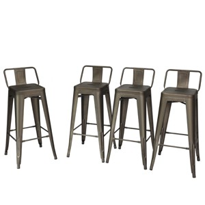 Tangkula Set of 4 Metal Bar Stools 30" Industrial Height Chair Low Back - 1 of 4
