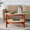 CENGHU Modern Simple Round Double-Layer Coffee Table, Solid Wood Glass Desktop Tea Table Rattan Woven, Side Table for Living Room, Walnut - 2 of 4