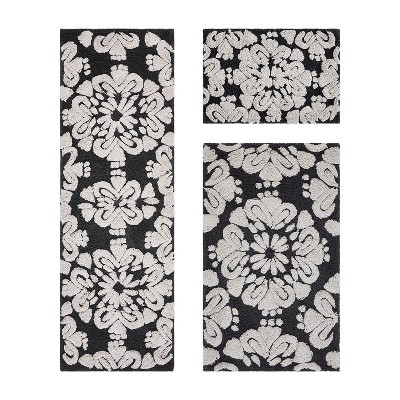Medallion Collection 3 Piece 100% Cotton Tufted Bathroom Rug Set  with Non-Slip Backing, Machine Washable, Tumble Dry Bath Mat