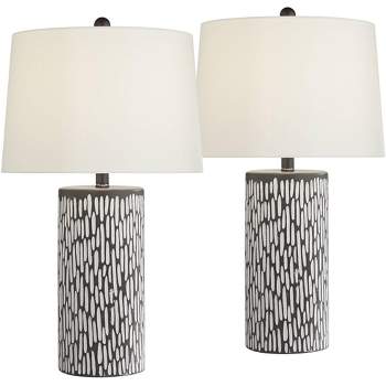 360 Lighting Shane Modern Table Lamps 26 1/2" High Set of 2 Gray White Ceramic Fabric Drum Shade for Bedroom Living Room Bedside Nightstand Office