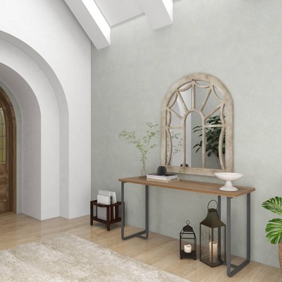 Cream Wood Arched Full Length Window Pane Mirror