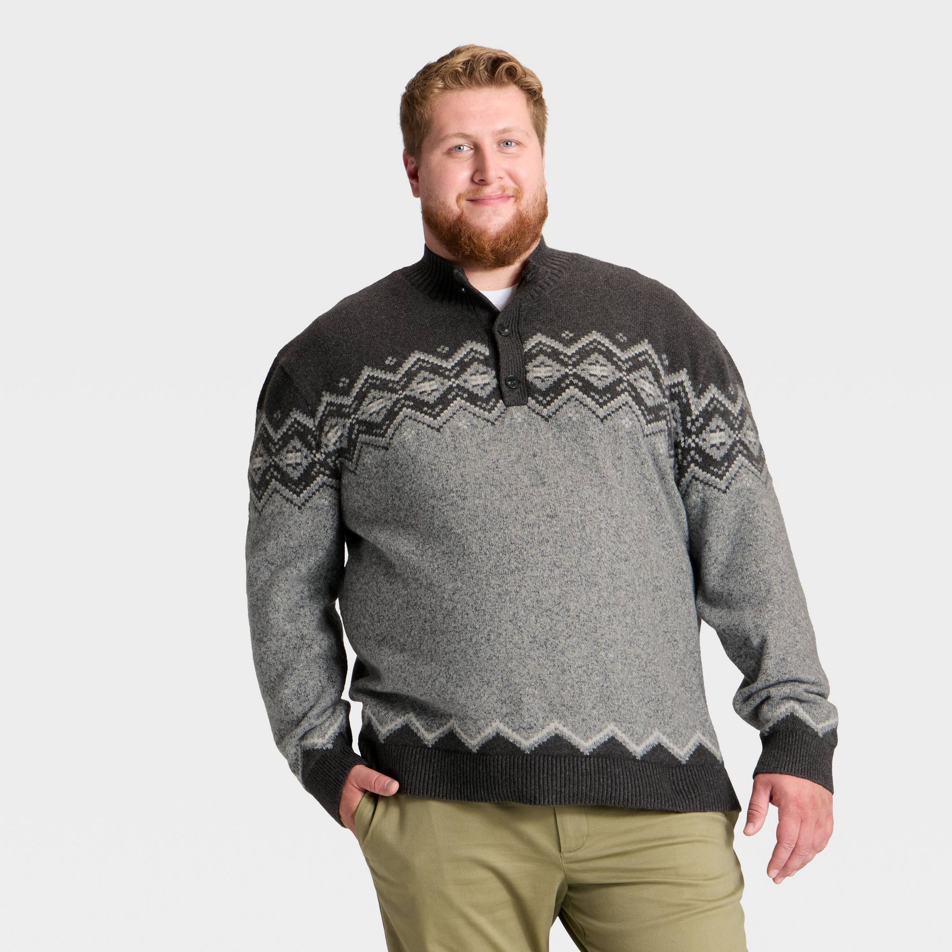 Men's Fair Isle Mock Neck Button Sweater - Goodfellow & Co™ Gray