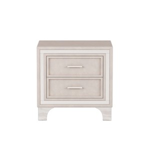 Gulches Nightstand, 21 Inch High in Beige, Velvet Finish, 2 Drawers, Wooden Legs Included - 1 of 4