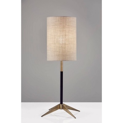 26.7" Matte Black and Antique Brass Table Lamp with Natural Fabric Shade