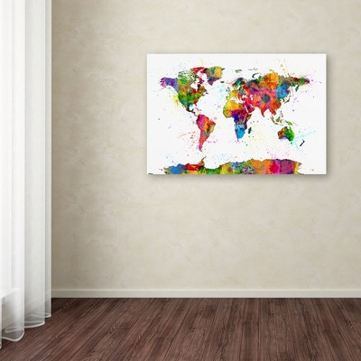 Michael Tompsett Colorful World Map Watercolor Canvas Art 22'' x 32''