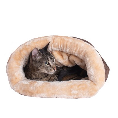 Mocha and Beige Faux Fur Cat Tunnel Bed