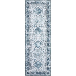 Vintage Oriental Low-Pile Rug | Non-Slip, Washable & Non-Shedding Retro Medallion Carpet for Living Room, Bedroom - 1 of 4